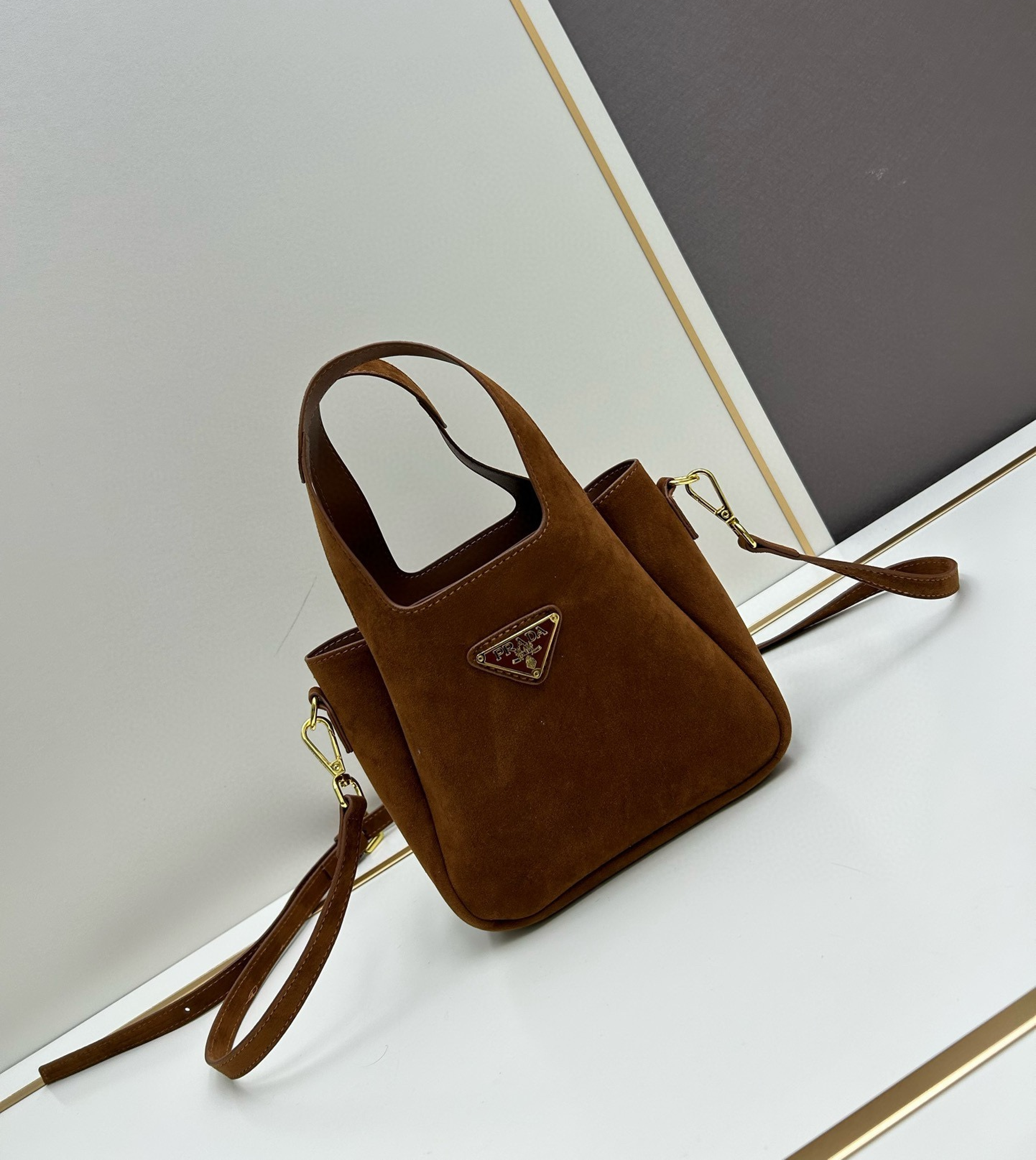 Saffiano texture Suede Brown Mini Tote Bag - Gorchic - $120.99