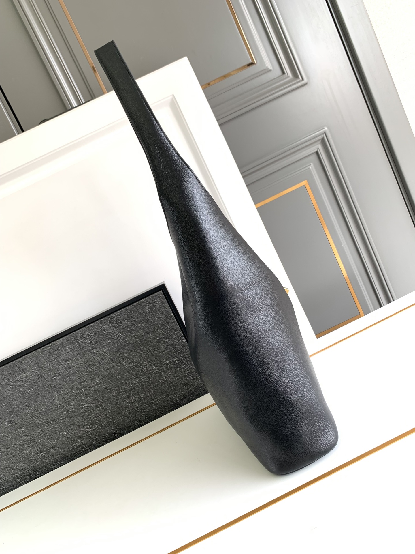 Hourglass iconic Lock Trim Large Tramp Bag - Black Gold Bag - Gorchic - $144.99