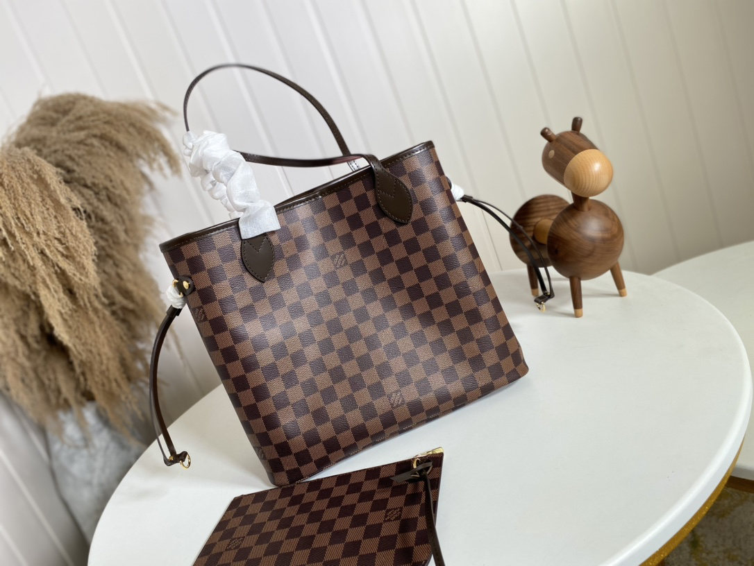 Designer Monogram  Damier Ebene Canvas Neverfull MM Rose Ballerine - Bag - Gorchic - $110.99