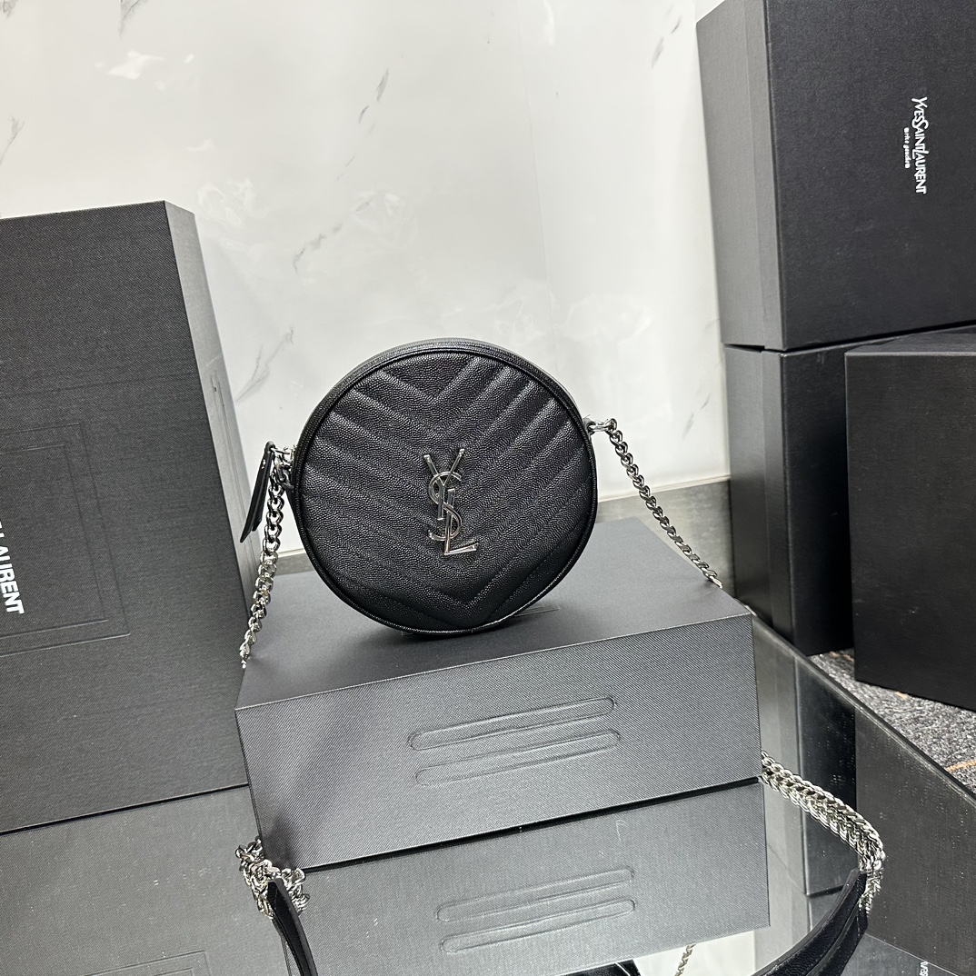 Lady Designer Grain De Poudre Matelasse Chevron Quilted Round Vinyle Camera Bag Deep Marine-Sier hardware - Bag - Gorchic - $131.99