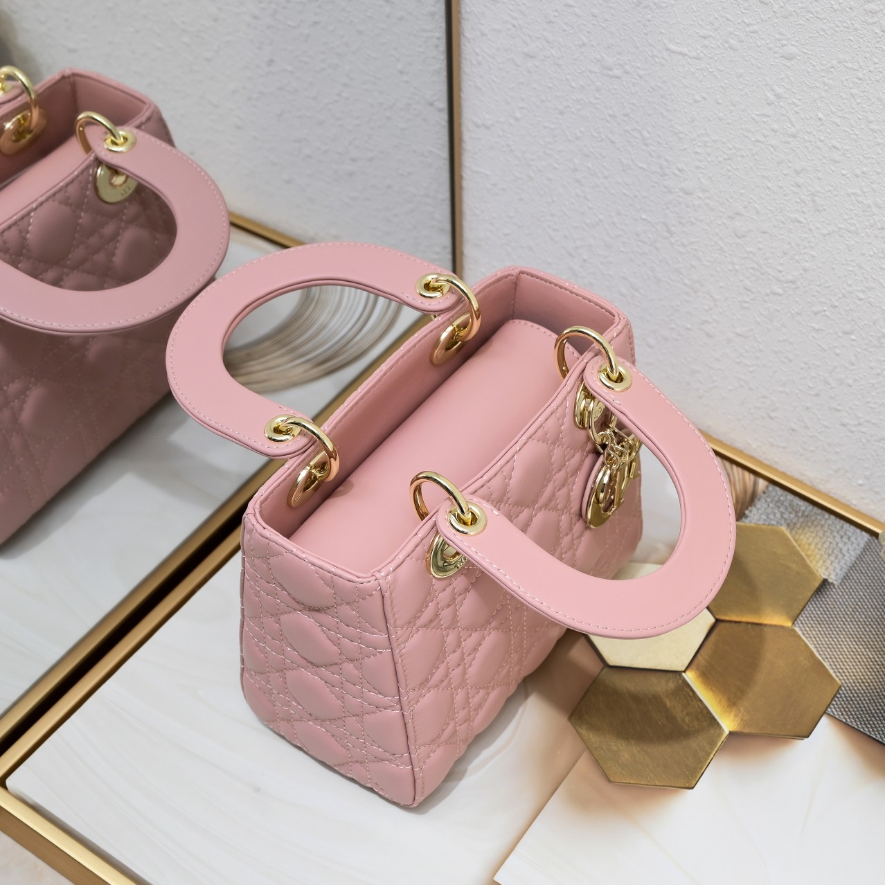 D Inspired Small Lady D Inspired Bag White Cannage Calfskin Golden Hardware - Bag - Gorchic - $144.99