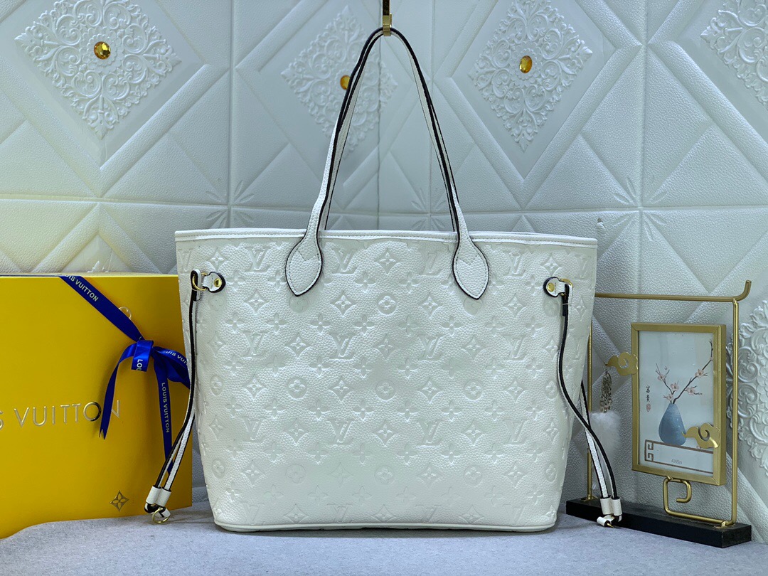 Designer Monogram Empreinte Leatherr Canvas Neverfull MM Cream Bag - Gorchic - $129.99