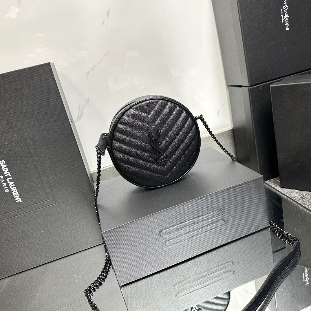 Lady Designer Grain De Poudre Matelasse Chevron Quilted Round Vinyle Camera Bag Deep Marine-biack hardware - Bag - Gorchic - $131.99