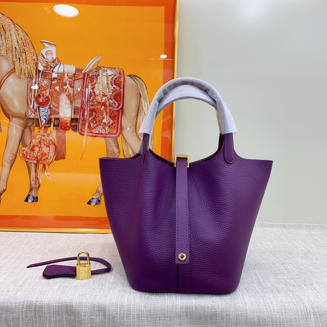 H-Inspired Clemence Picotin Lock Bag Golden Hardware-Purple Bag - Gorchic - $143.99