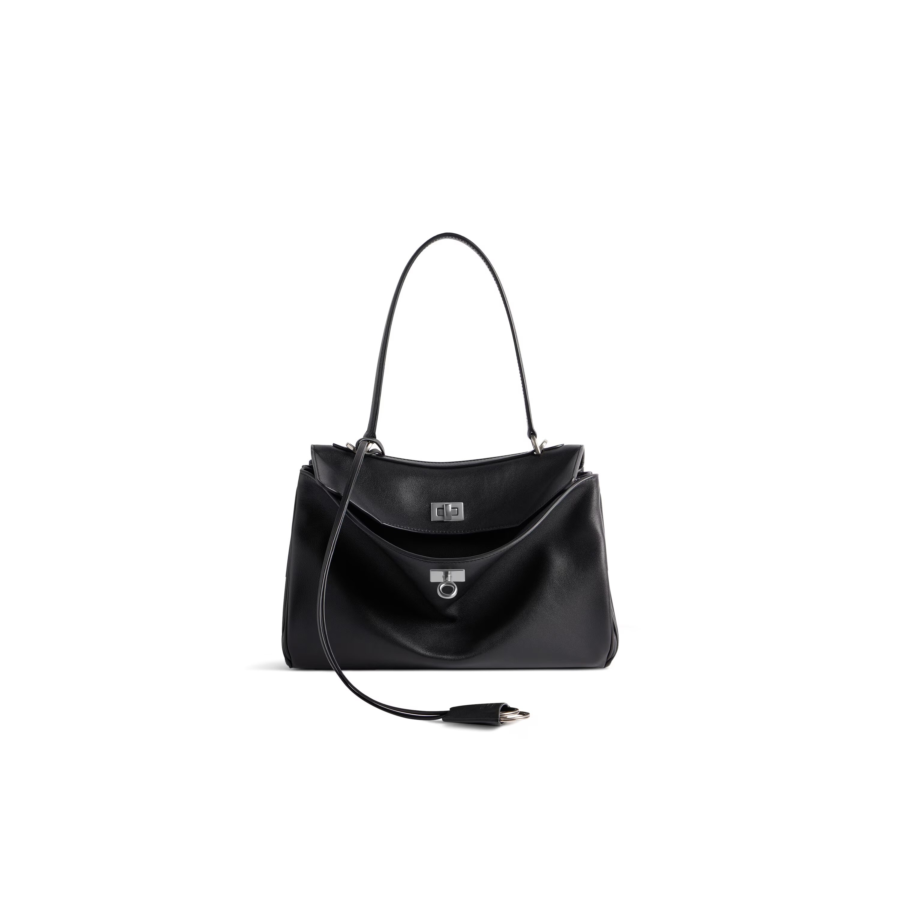 Hourglass iconic Rodeo leather shoulder bag in Black and aged-sliver hardware Multiple Size - Bag - Gorchic - $169.99