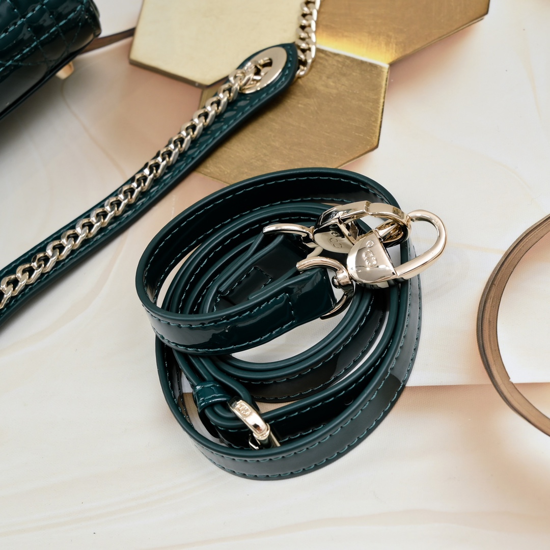 D Inspired Mini Lady D Inspired Bag Powder Green Patent Cannage Calfskin Golden Hardware - Bag - Gorchic - $138.99
