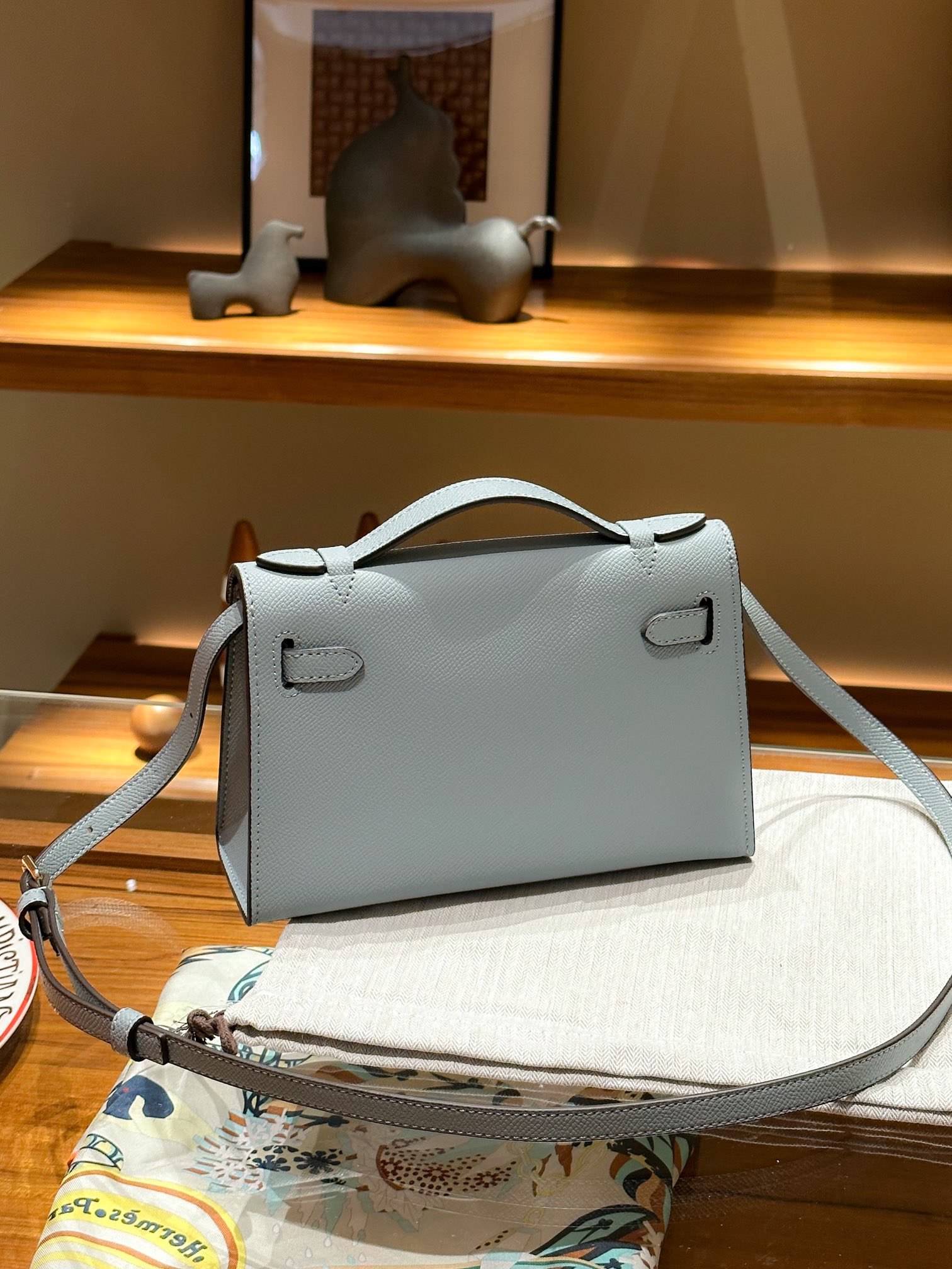 H-Inspired Kelly Mini 1st Kelly Pochette Generation Epsom Palm Leather-Flaxen Blue - Gorchic - $146.99