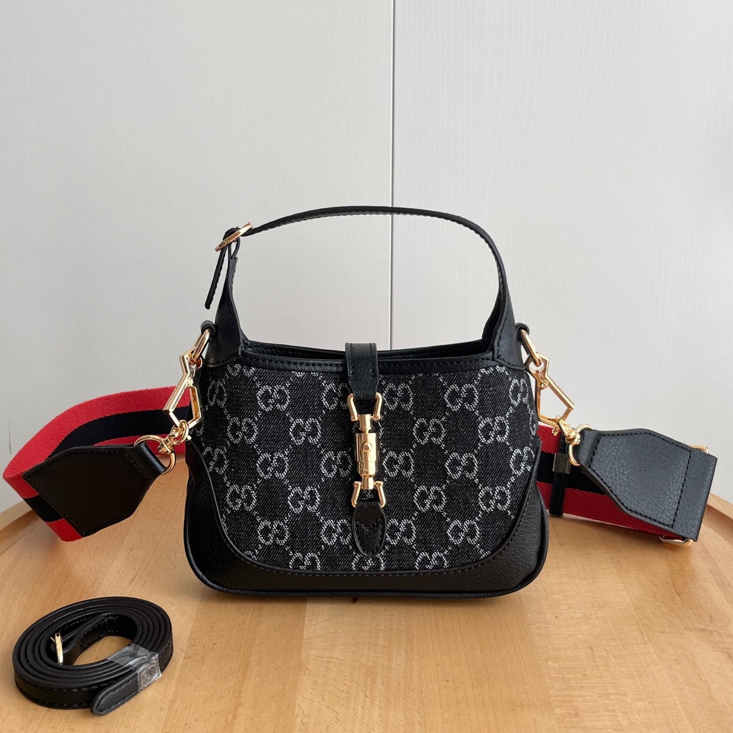 Double-G Mini Jackie 1961 Bag in Horsebit Black Denim and GHW - Bag - Gorchic - $121.99