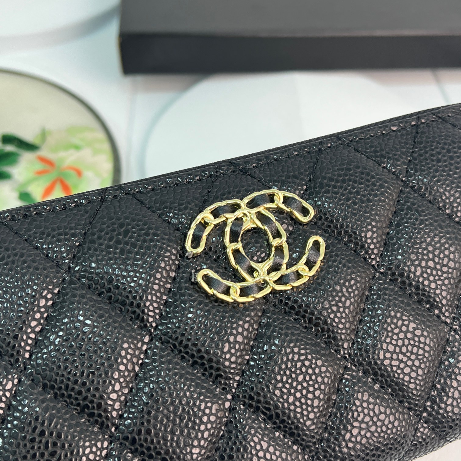 CC Inspired Boy Zip Around Wallet Quilted Caviar Long-Fish Seed Gold Wallet - Gorchic - $52.99
