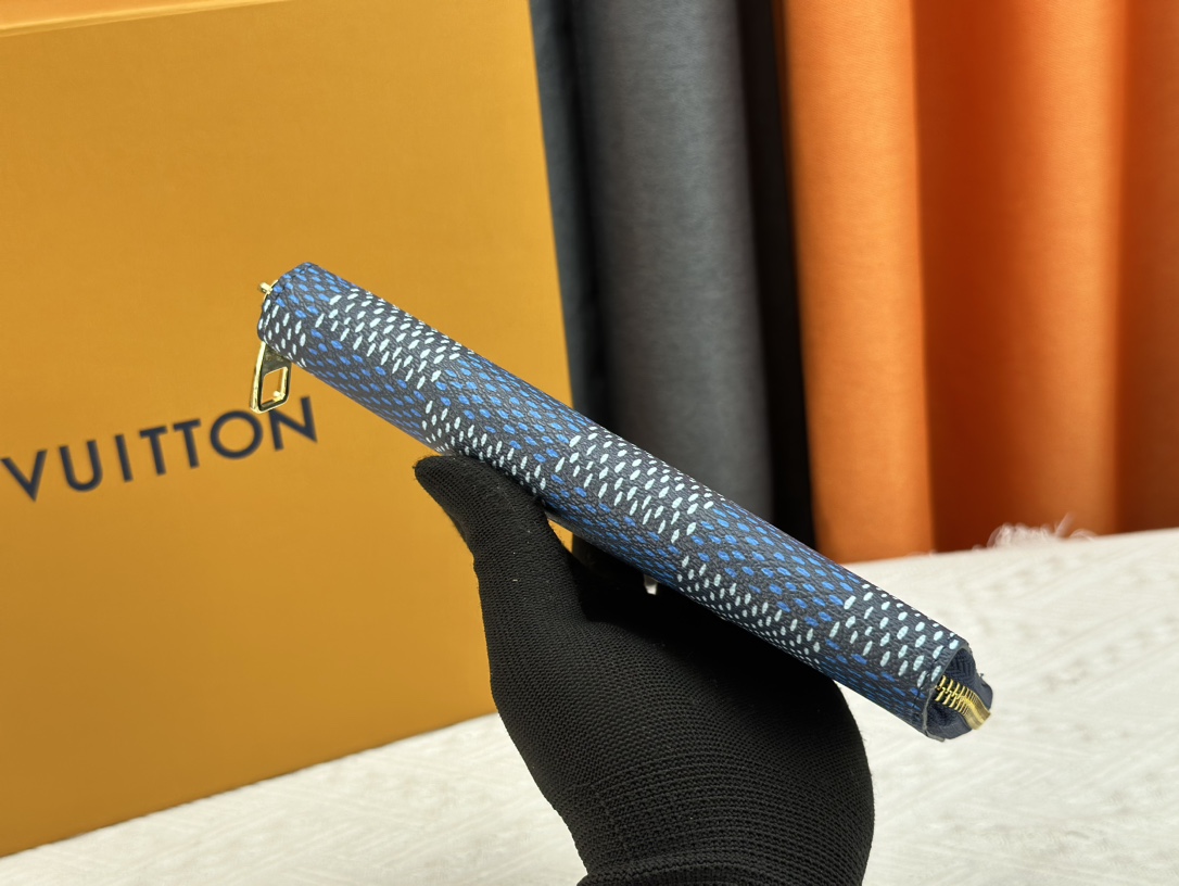 Designer Monogram  Zippy Wallet Vertical Canvas Wallet-Navy Blue Plaid  Wallet - Gorchic - $55.99