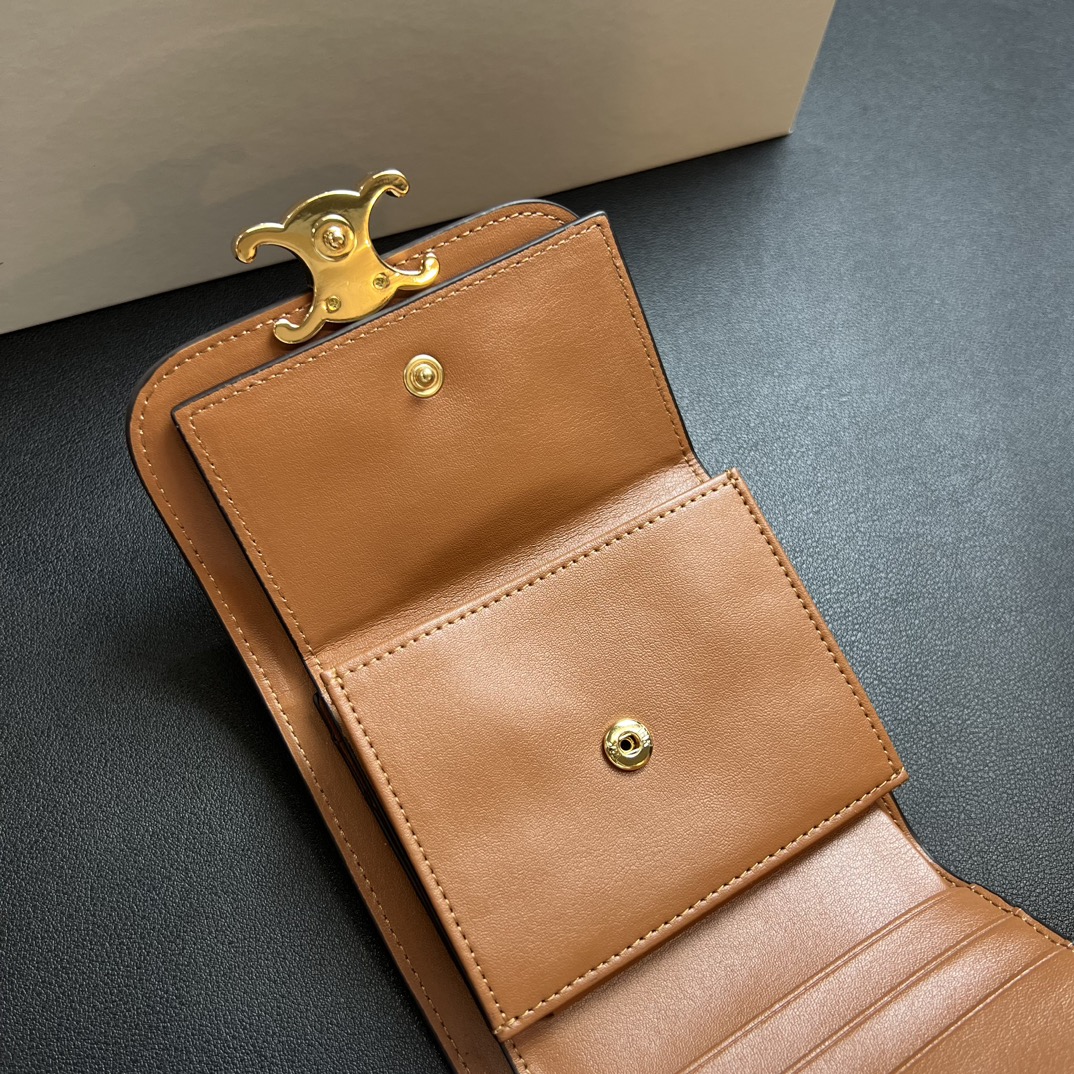 CL Arcadia Tri-Fold Black Leather Wallet- Brown Leather Wallet - Gorchic - $55.99