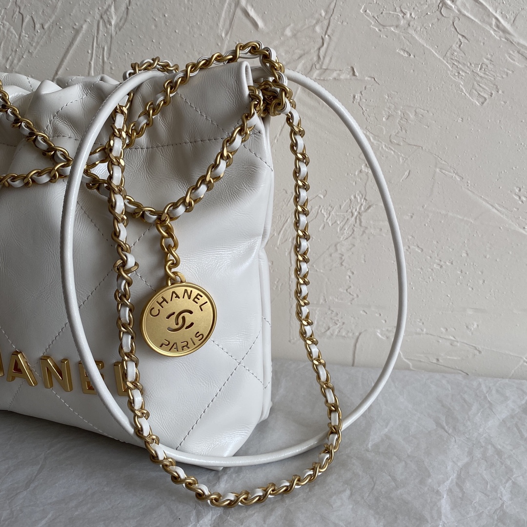 CC Inspired 22 MINI HANDBAG Calfskin & Sier Metal White - Bag - Gorchic - $161.99