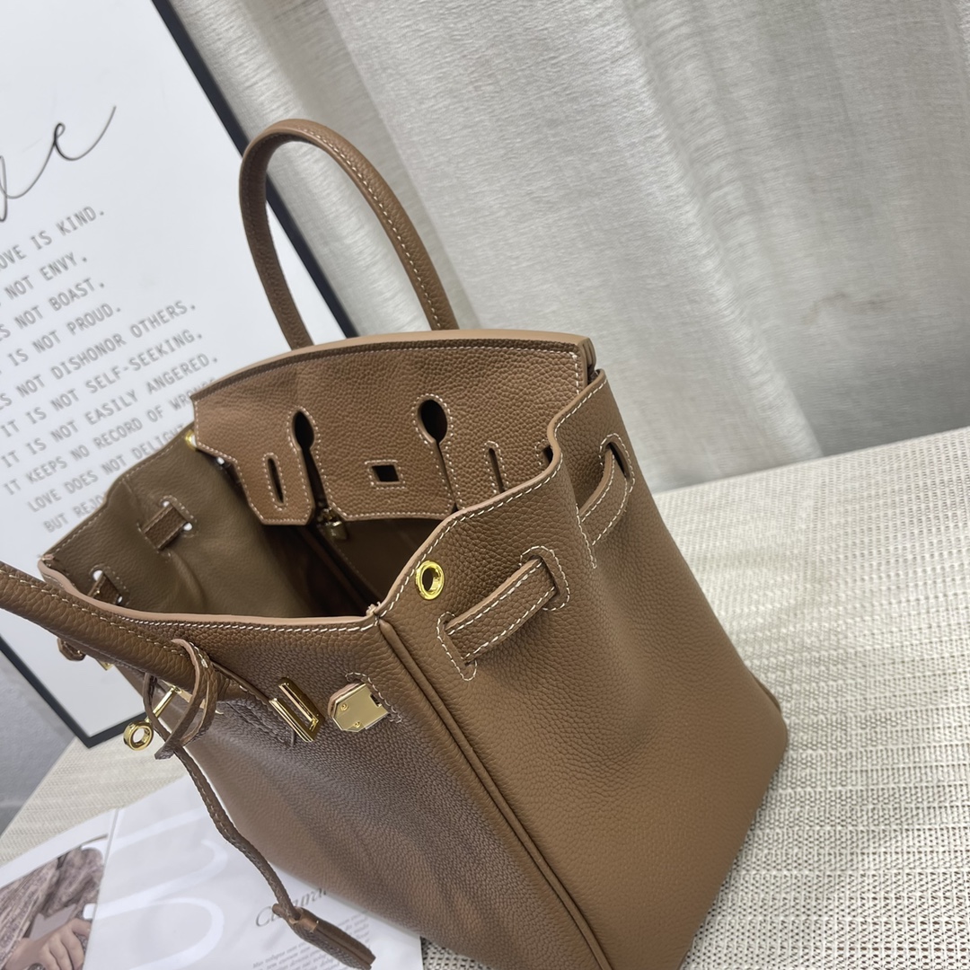 H-Inspired Birkin Togo Retourne Bag Golden Hardware -Dark Brown Bag - Gorchic - $185.99