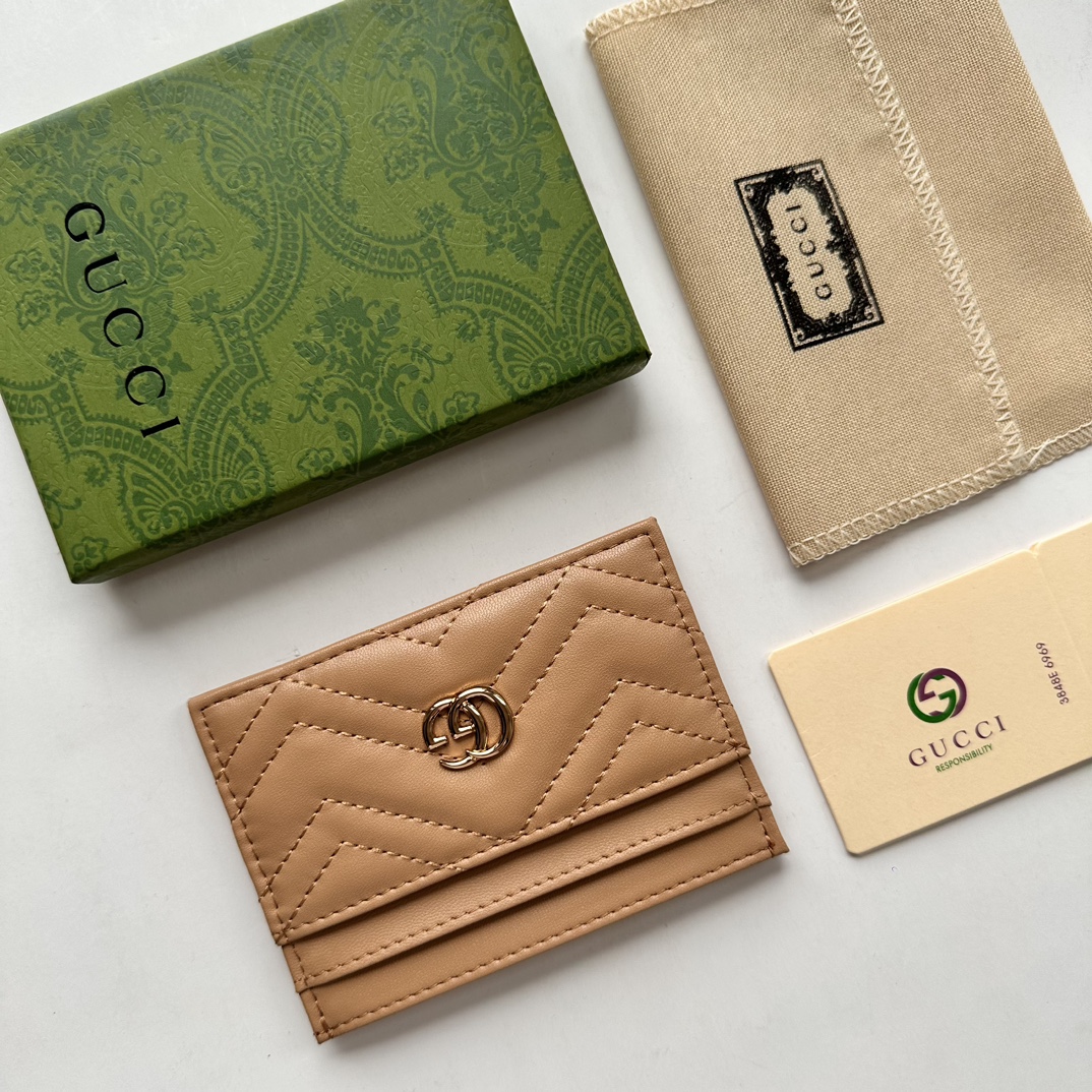 Double-G GG Marmont card case khaki leather-wallet - Gorchic - $39.99