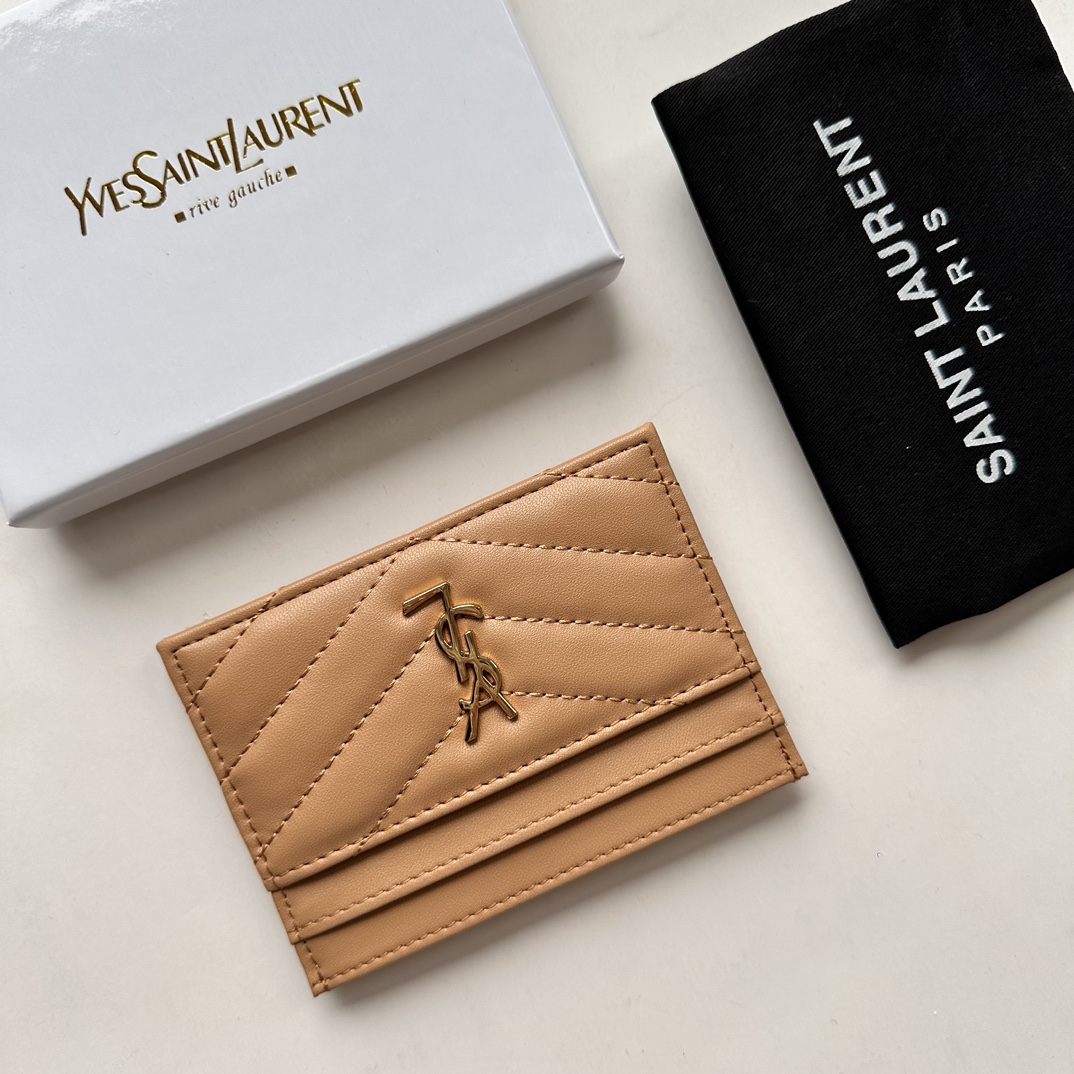 Lady Designer CASSANDRE MATELASSÉ card case in lambskin -Apricot Wallet - Gorchic - $35.99