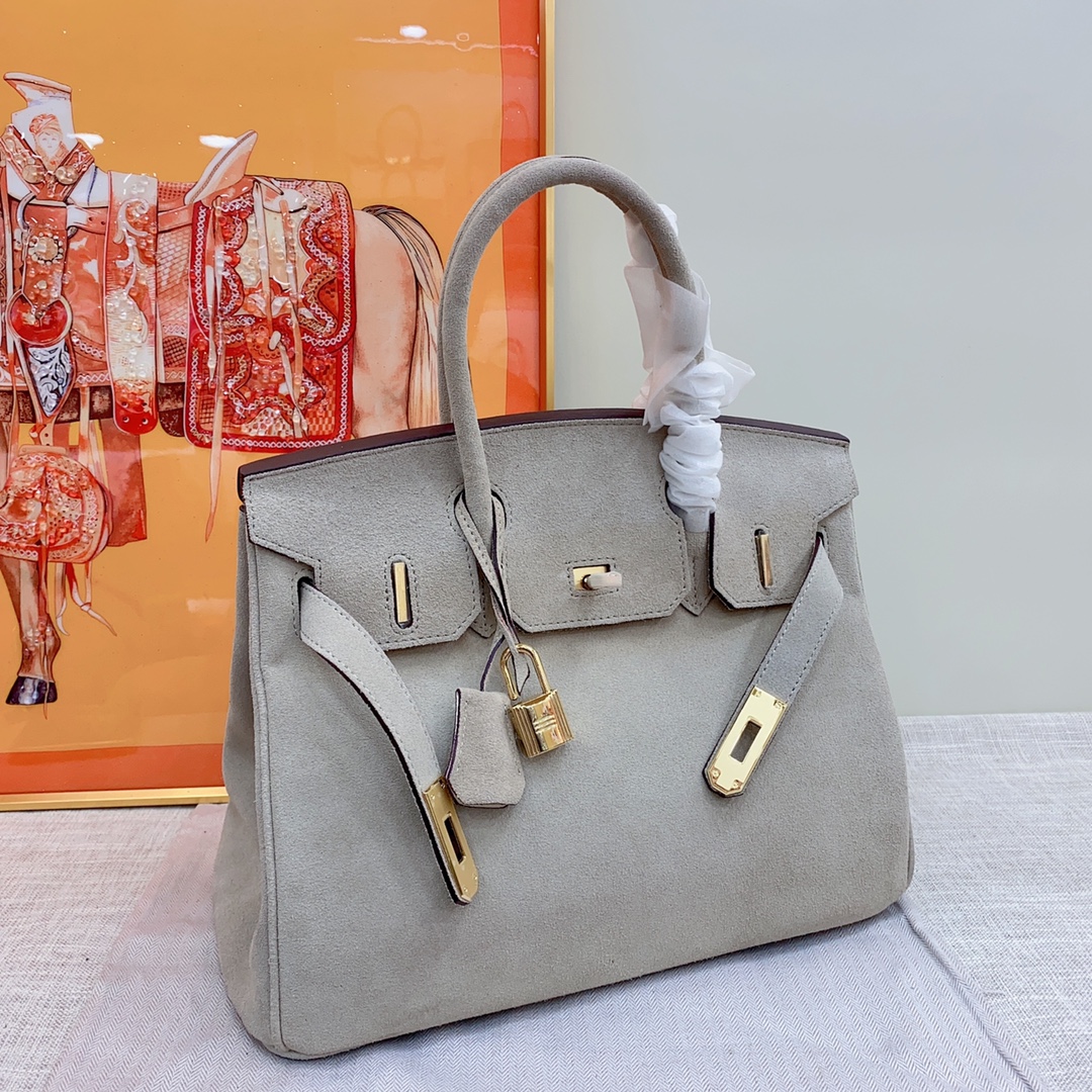 H-Inspired Birkin Bag Doblis Bag Golden Hardware-Grey Bag - Gorchic - $205.99