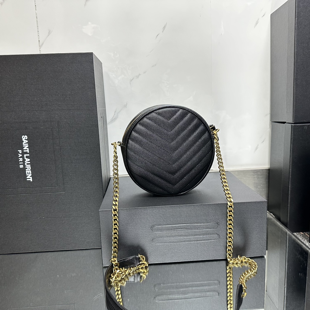 Lady Designer Grain De Poudre Matelasse Chevron Quilted Round Vinyle Camera Bag Deep Marine-Gold hardware - Bag - Gorchic - $131.99