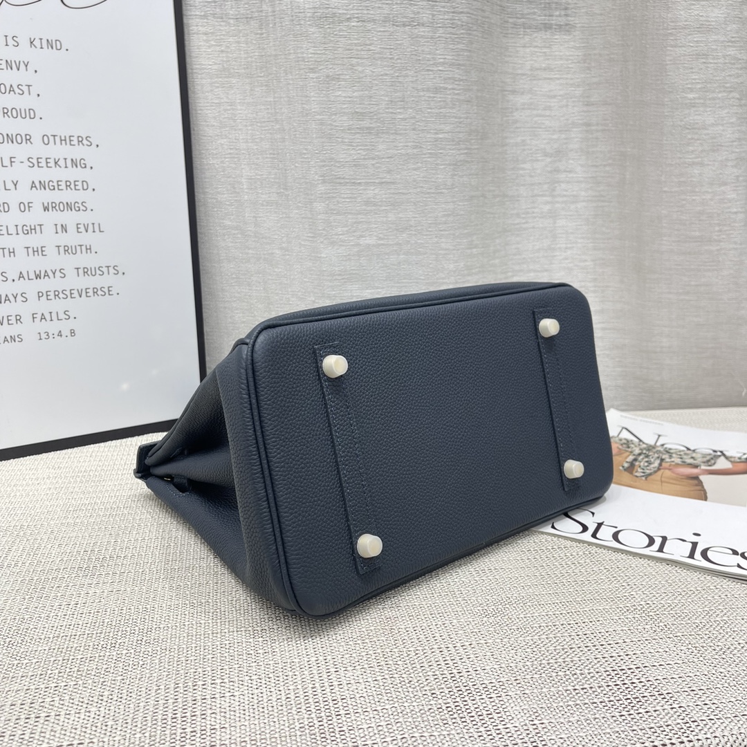 H-Inspired Birkin Togo Retourne Bag Golden-Midnight Blue Bag - Gorchic - $185.99