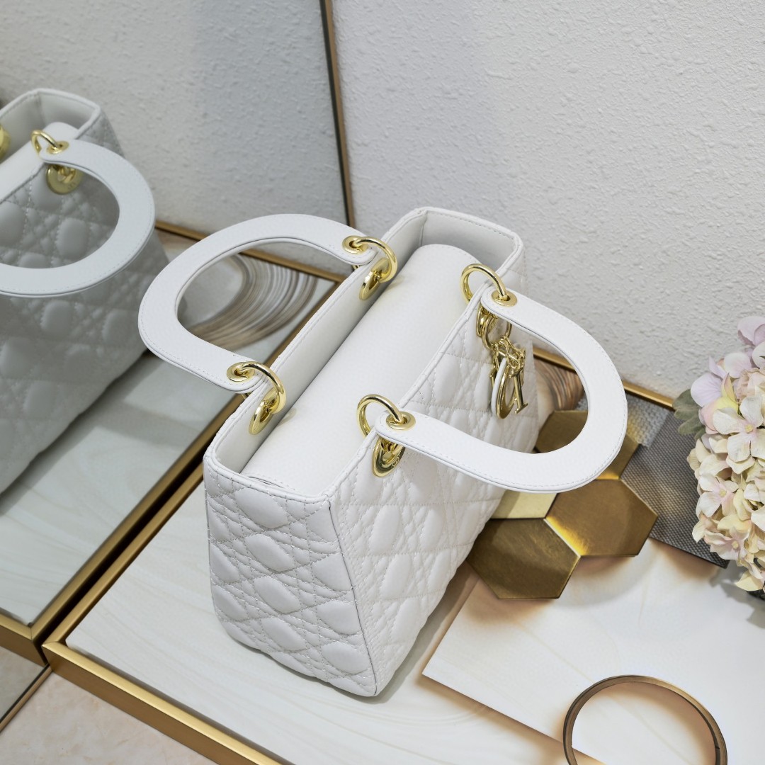 D Inspired Medium Lady D Inspired Bag White Cannage Calfskin Golden Hardware - Bag - Gorchic - $144.99