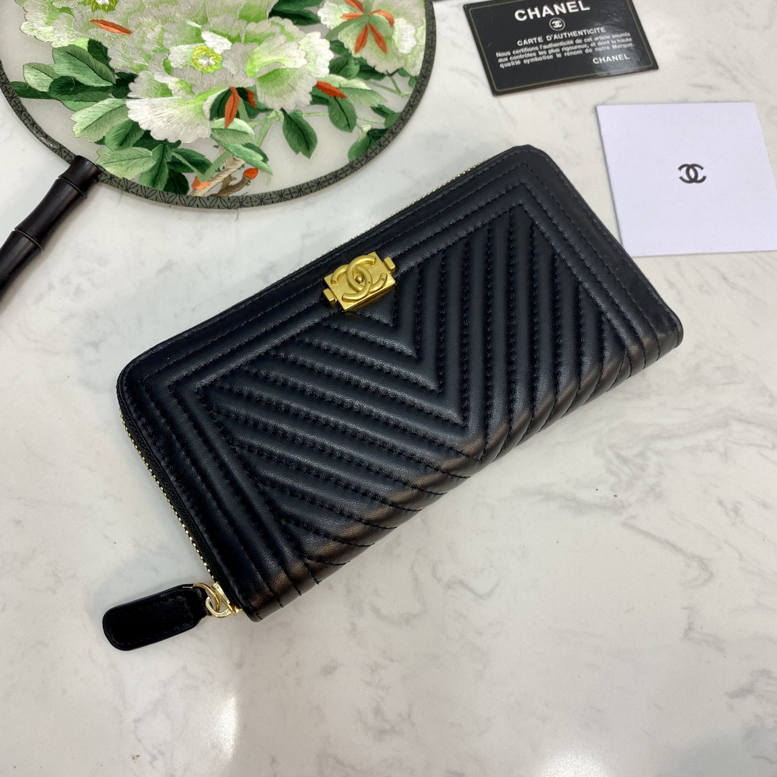 CC Inspired Caviar Chevron Quilted Wallet -Plain Gold Wallet - Gorchic - $52.99