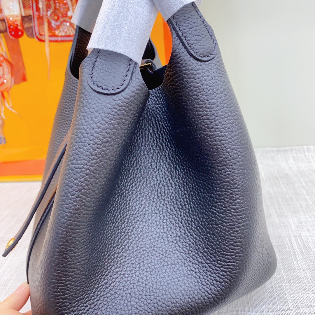 H-Inspired Clemence Picotin Lock Bag Golden Hardware  -Black Bag - Gorchic - $151.99