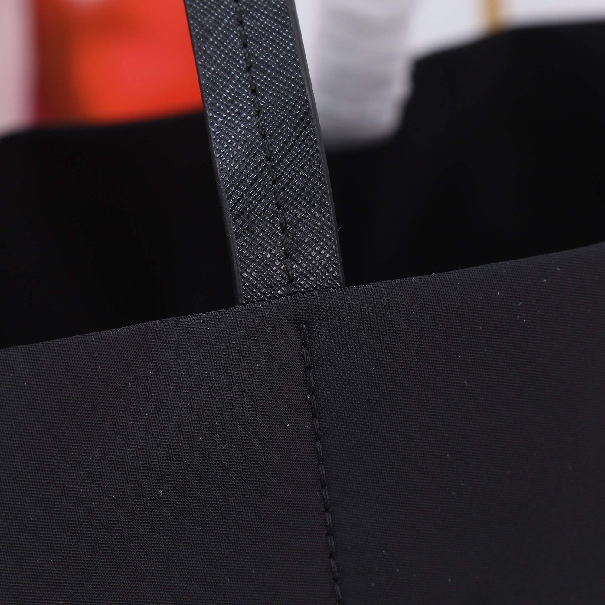 Saffiano texture Nylon Fabric Black Medium Tote Bag - Gorchic - $135.99