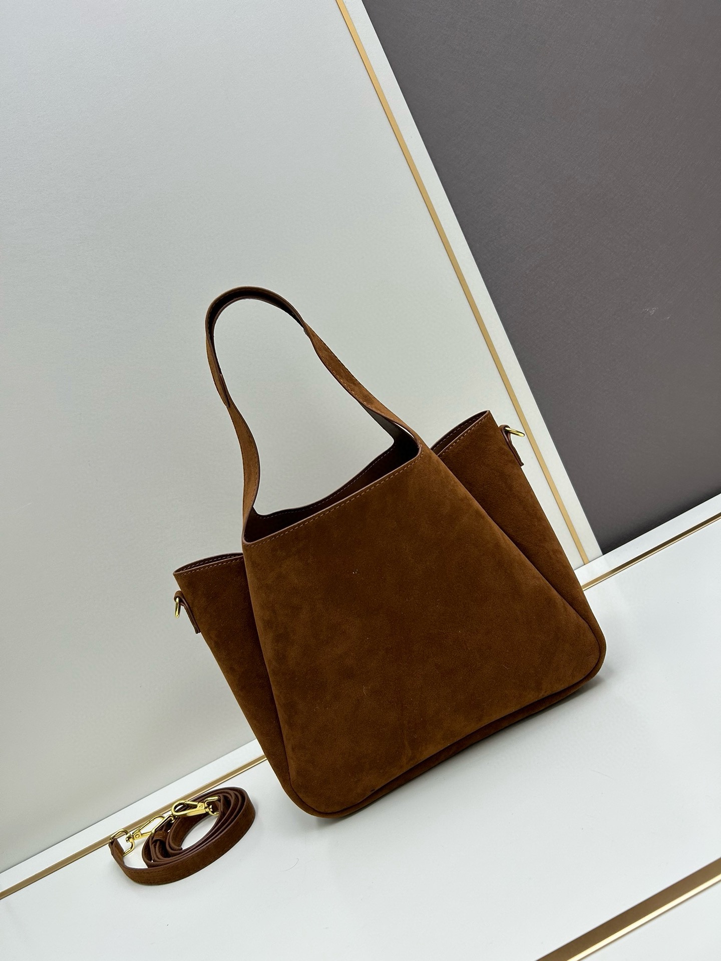 Saffiano texture Suede Brown Large Tote - Gorchic - $125.99