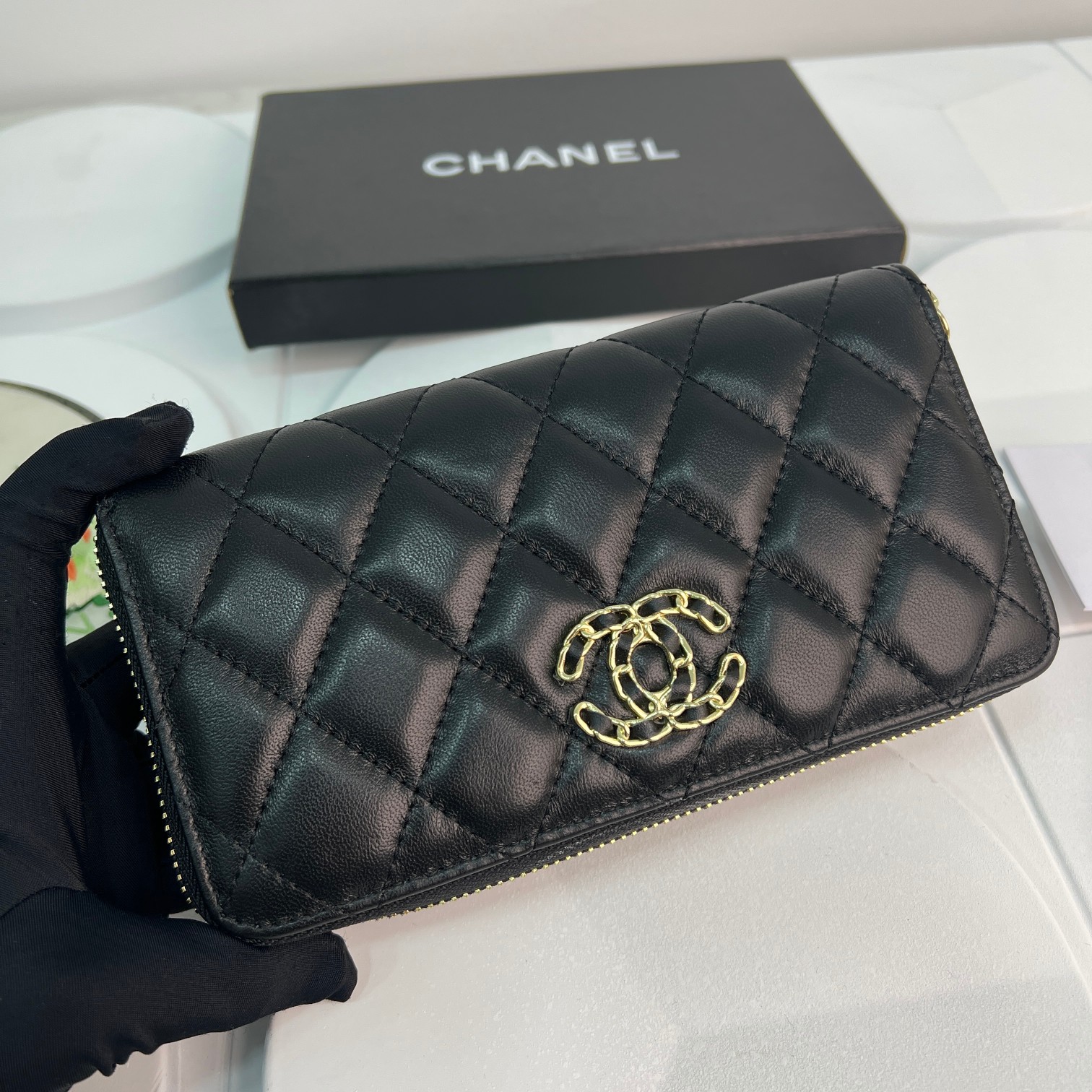 CC Inspired Boy Zip Around Wallet Quilted Caviar Long-Plain Gold Wallet - Gorchic - $52.99