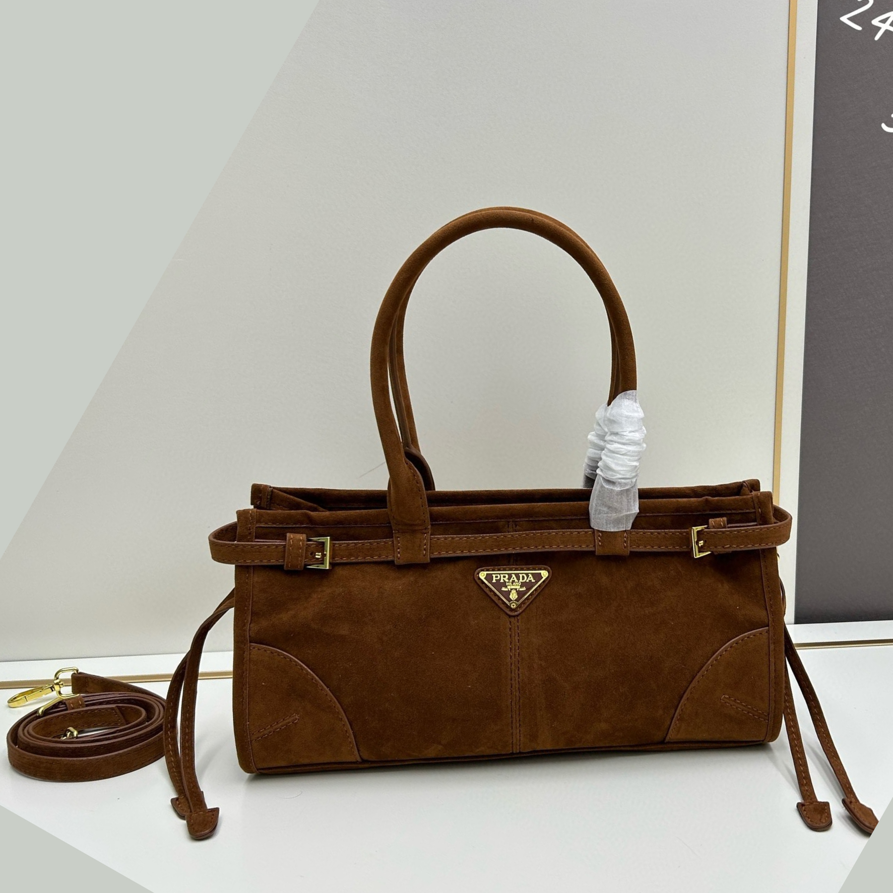 Saffiano texture Medium Suede Brown handbag - Gorchic - $131.99