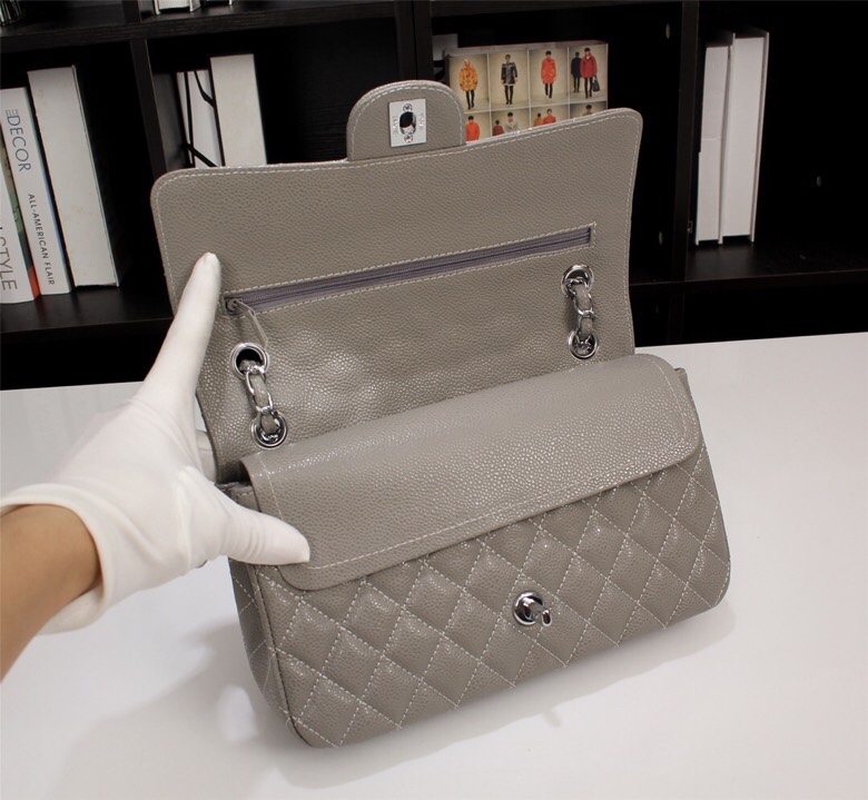 CC Inspired Classic Double Flap Bag Dark Grey Caviar Sier Hardware - Bag - Gorchic - $122.99