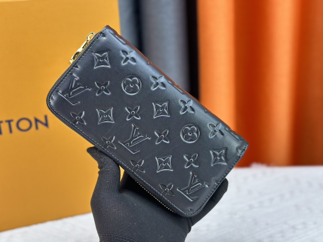 Designer Monogram  Zippy Wallet Vertical Canvas Wallet-Black In Embossed Wallet - Gorchic - $52.99