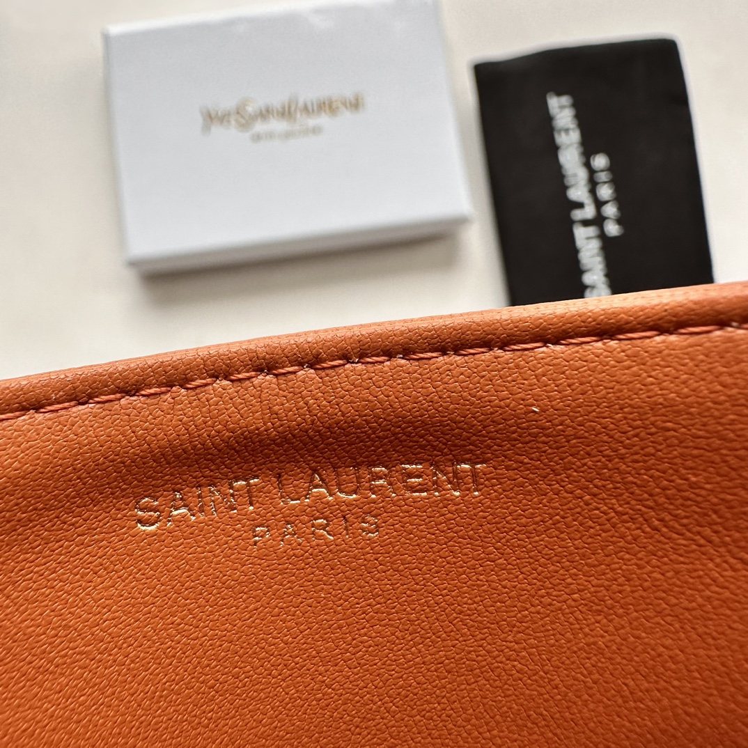 Lady Designer CASSANDRE MATELASSÉ card case in lambskin -Orange Wallet - Gorchic - $35.99