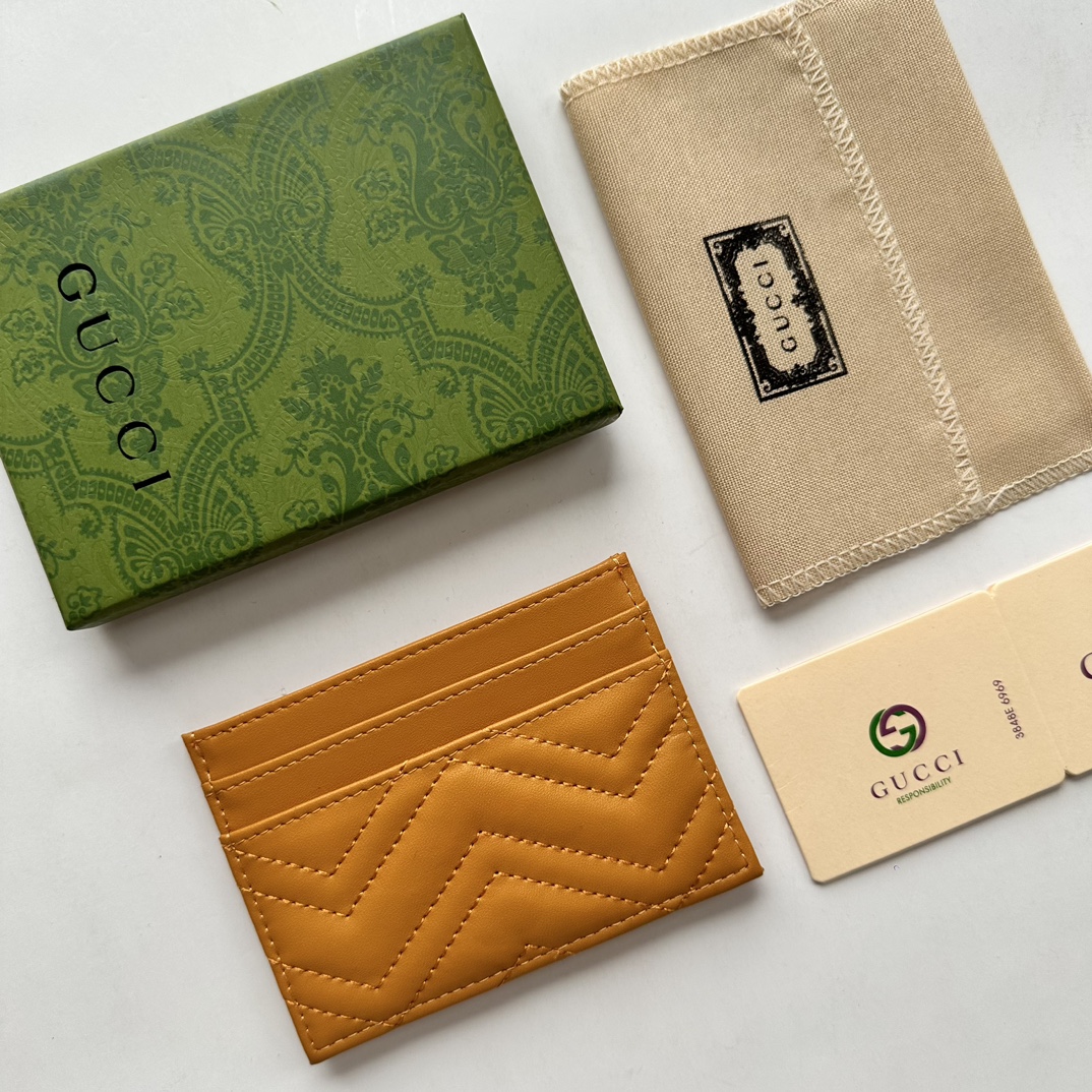 Double-G GG Marmont card case yellow leather-wallet - Gorchic - $39.99