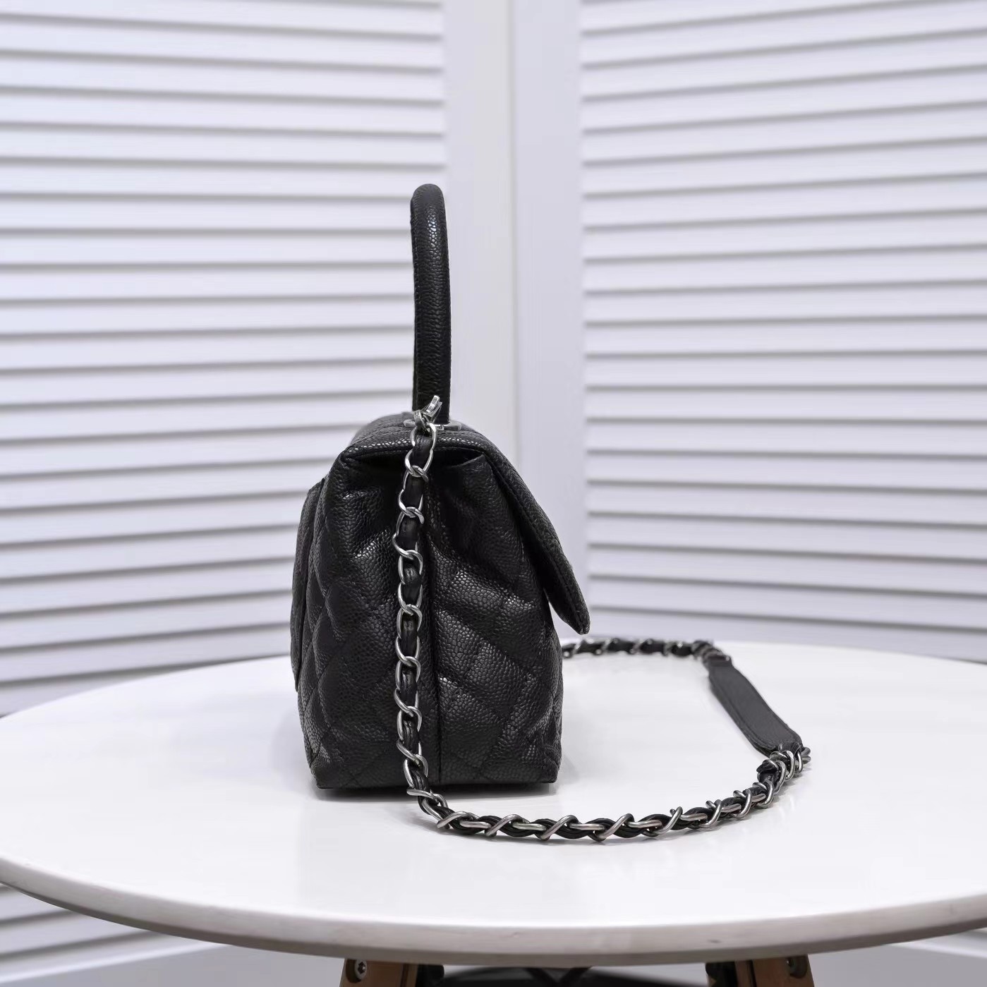 CC Inspired Classic Flag Bag Small Coco Handle Flap Bag Black Caviar Sier Hardware - Bag - Gorchic - $148.99