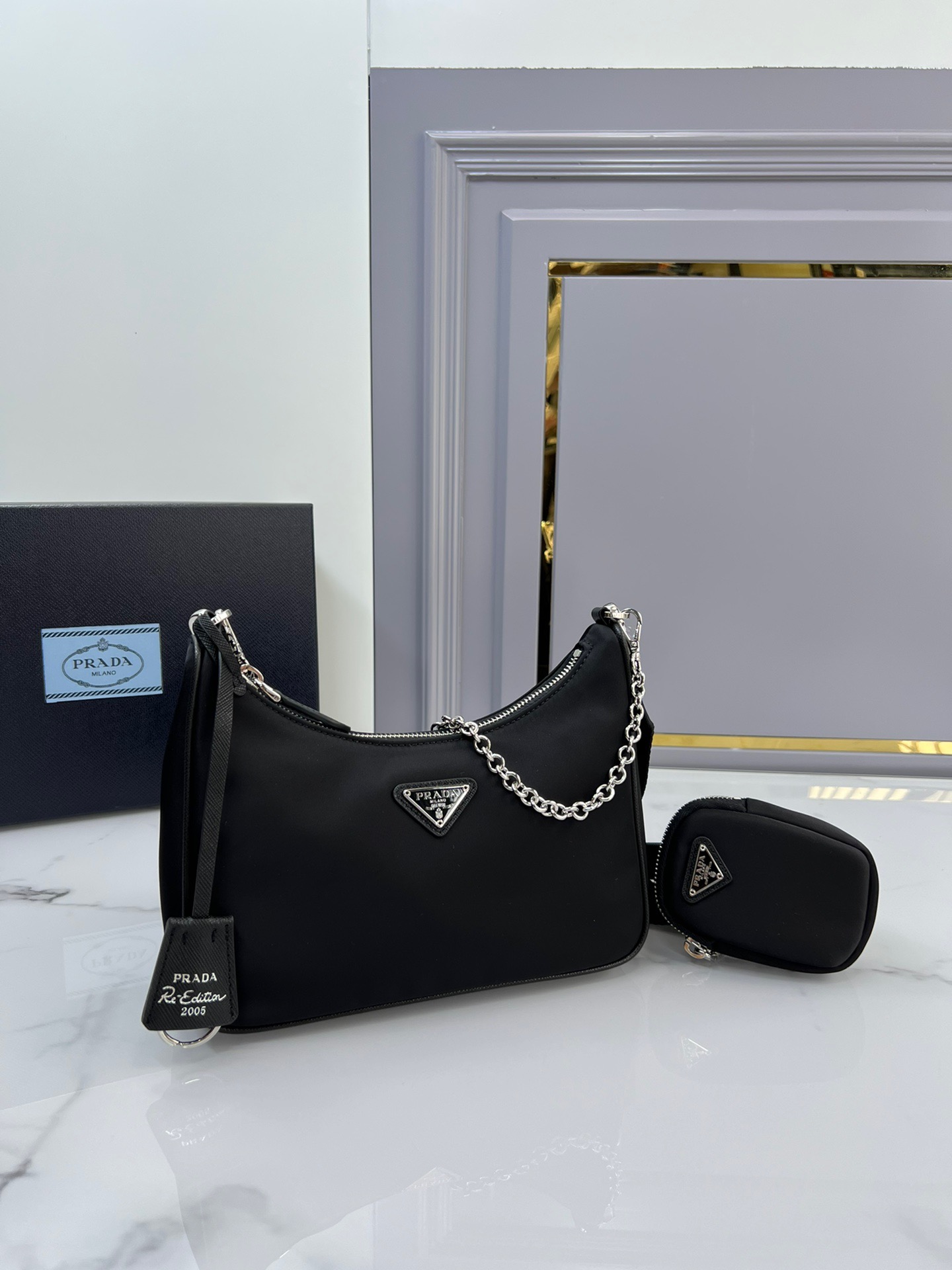 Saffiano texture Re-Edition 2005 Re-Nylon shoulder bag - Gorchic - $99.99