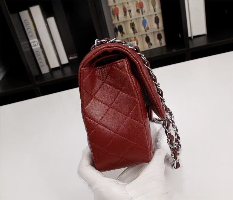 CC Inspired Classic Flag Handbag Lambskin & Gold-Tone Metal Burgundy Sliver Hardware - Bag - Gorchic - $137.99