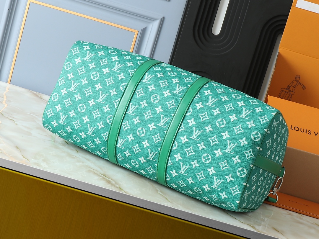 Designer Monogram Keepall Bandoulière 50 Green Distressed Leather- Bag - Gorchic - $165.99