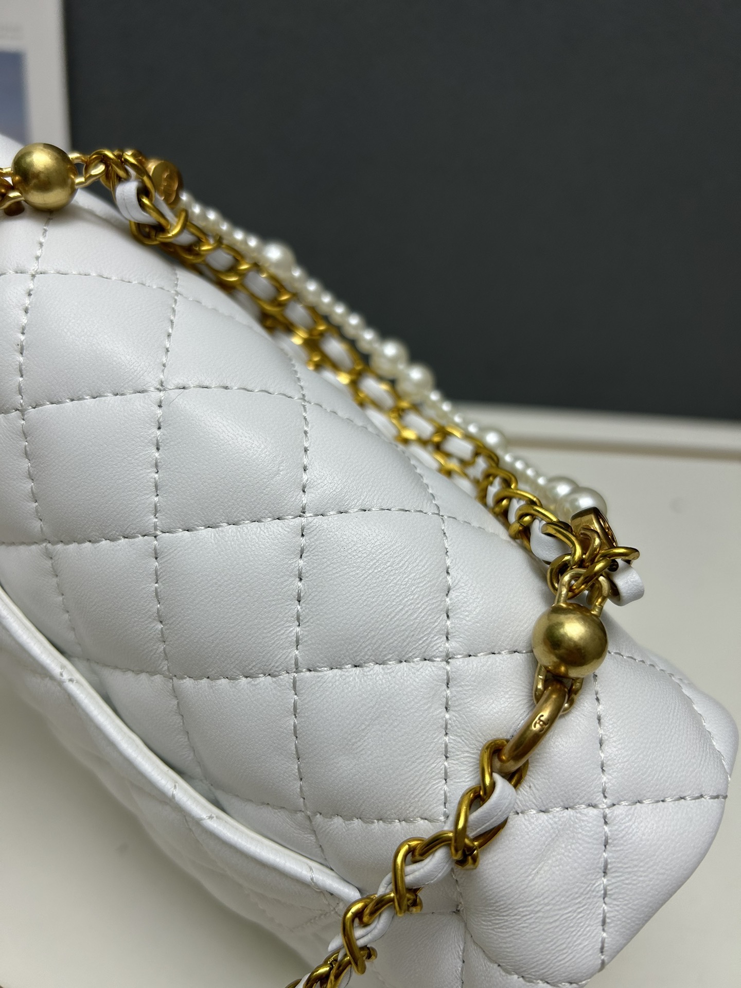 CC Inspired Mini Square Pearl Flap Bag White Leather Gold Hardware - Gorchic - $132.99