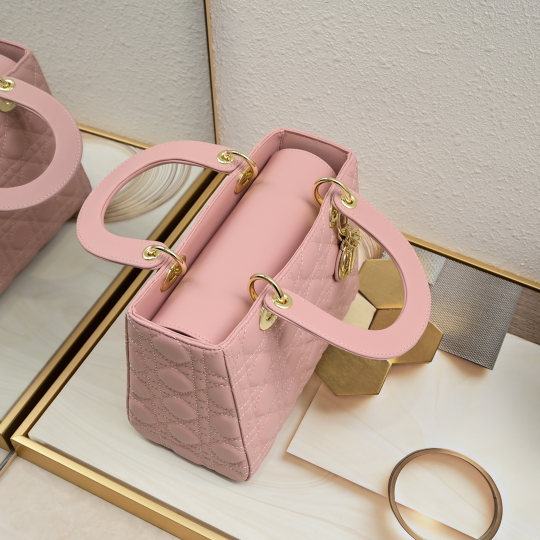 D Inspired Medium Lady D Inspired Bag Pink Cannage Calfskin Golden Hardware - Bag - Gorchic - $146.99