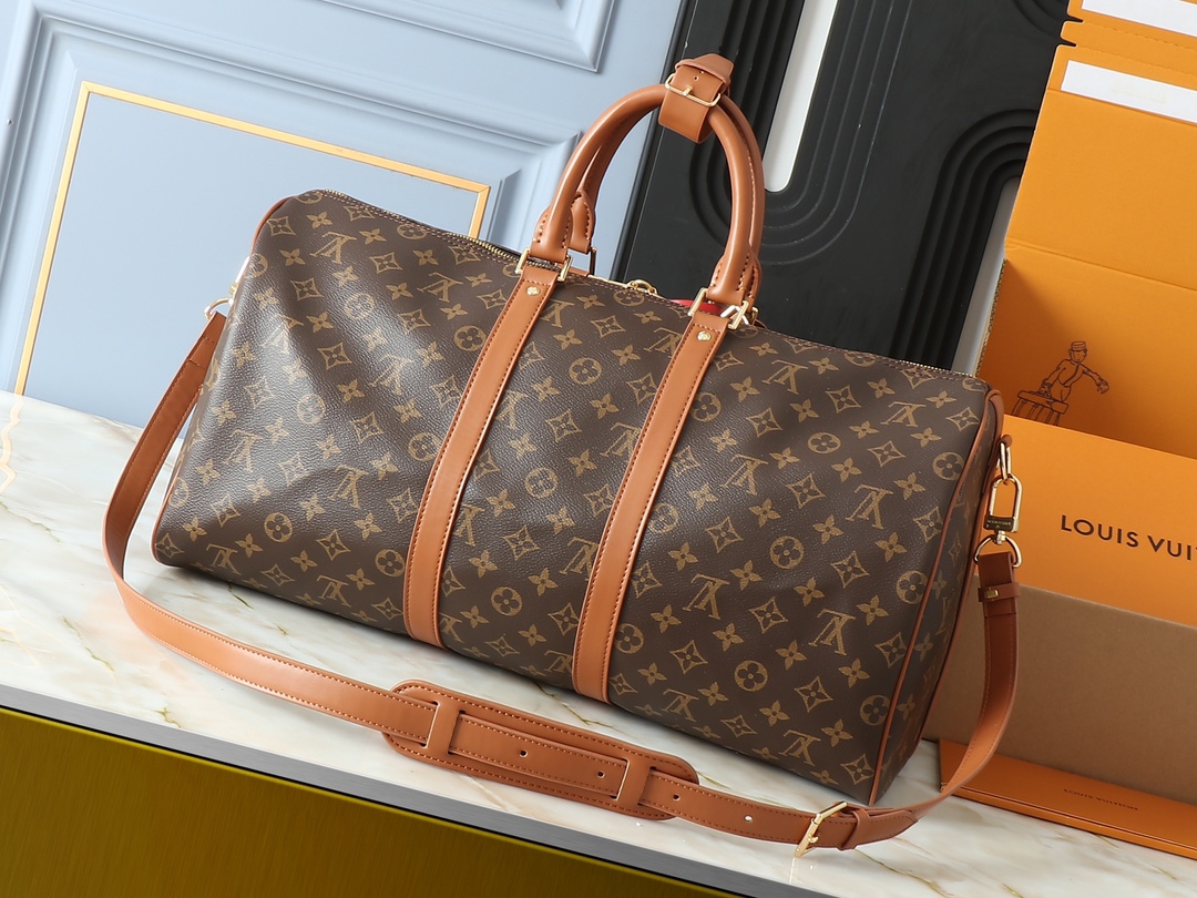 Designer Monogram Keepall Bandoulière 50 Monogram Distressed Leather- Bag - Gorchic - $165.99