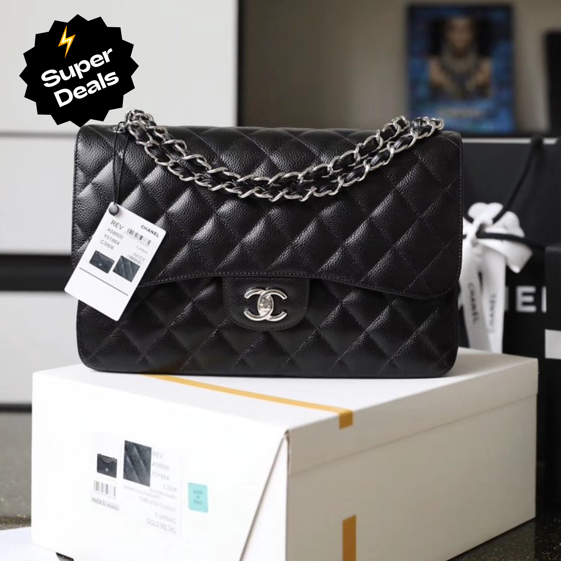 CC Inspired Classic Flag Bag Jumbo Classic Double Flap Bag Black Caviar Sliver Hardware - Bag - Gorchic - $125.99