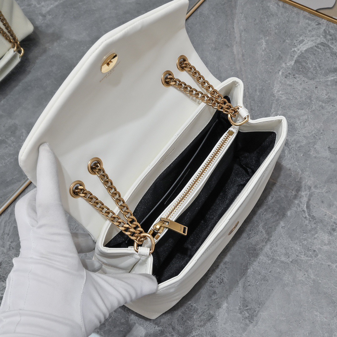 Lady Designer Loulou small quilted leather white golden hardware shoulder bag - Gorchic - $138.99