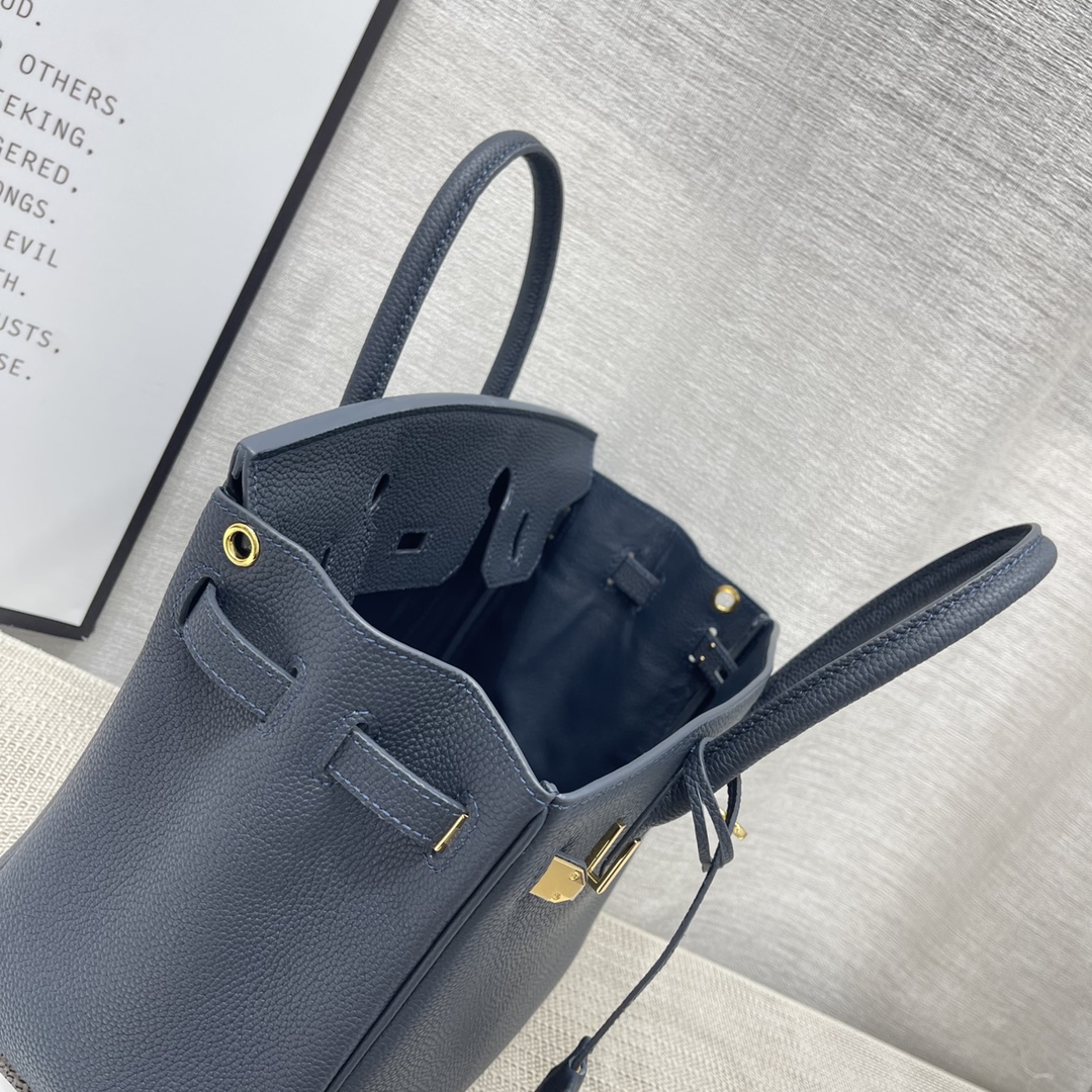 H-Inspired Birkin Togo Retourne Bag Golden-Midnight Blue Bag - Gorchic - $185.99