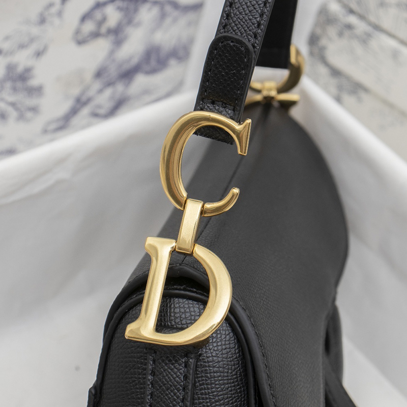 D Inspired Womens Bags Shoulder Bags SADDLE BAG Black Grained Calfskin - Bag - Gorchic - $138.99