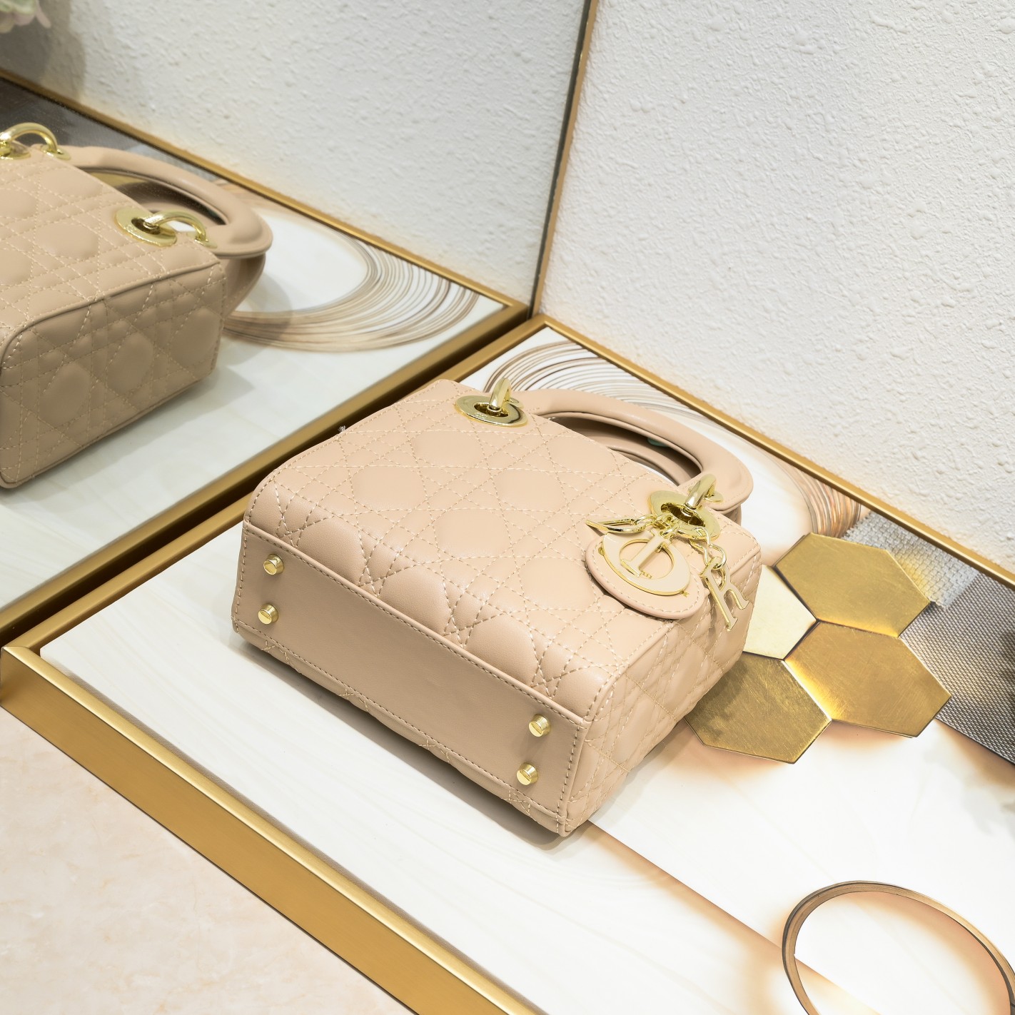 D Inspired Mini Lady D Inspired Bag Sand Pink Cannage Calfskin - Bag - Gorchic - $138.99