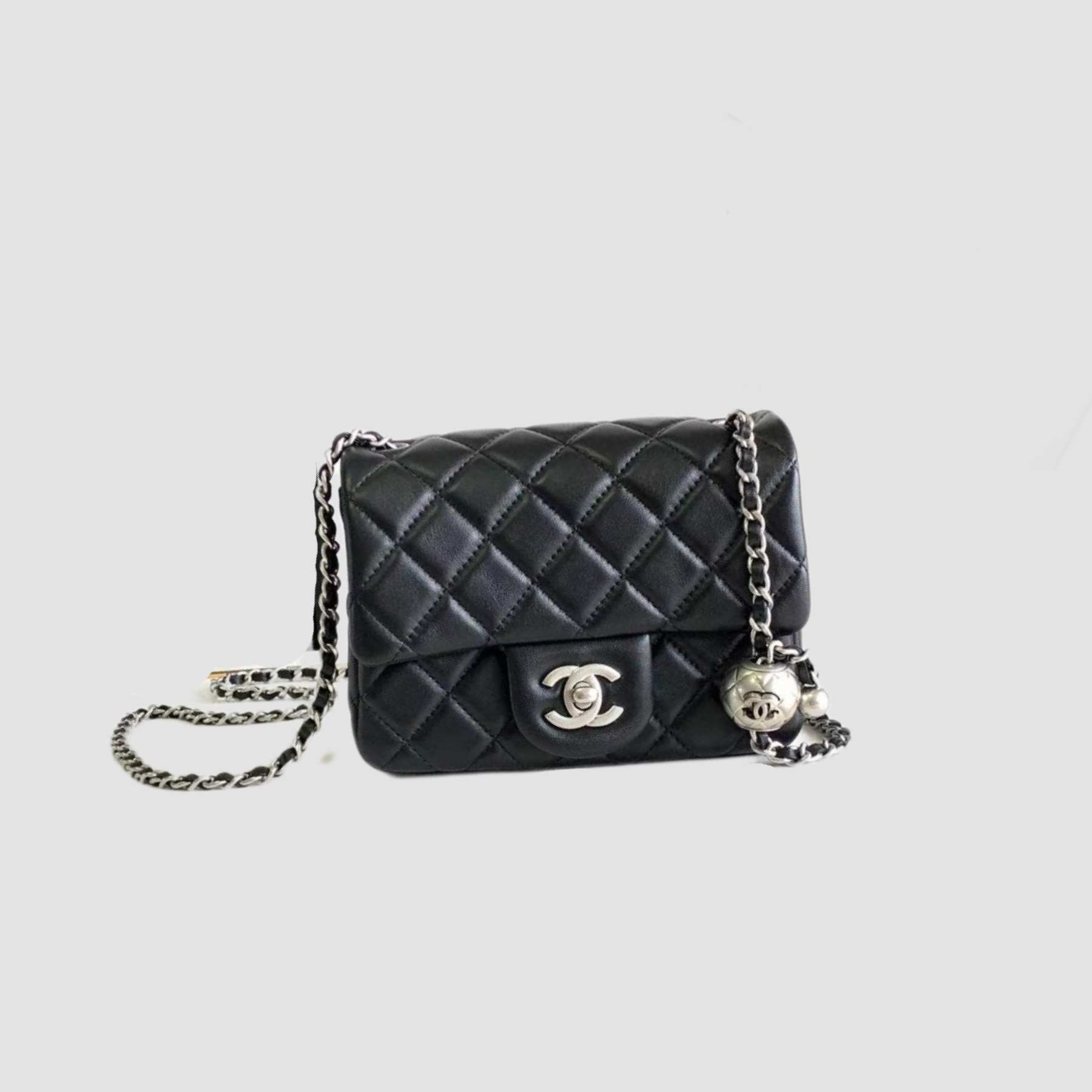 CC Inspired Classic Flag Bag Mini Square Black Calfskin Sliver Hardware - Bag - Gorchic - $121.99