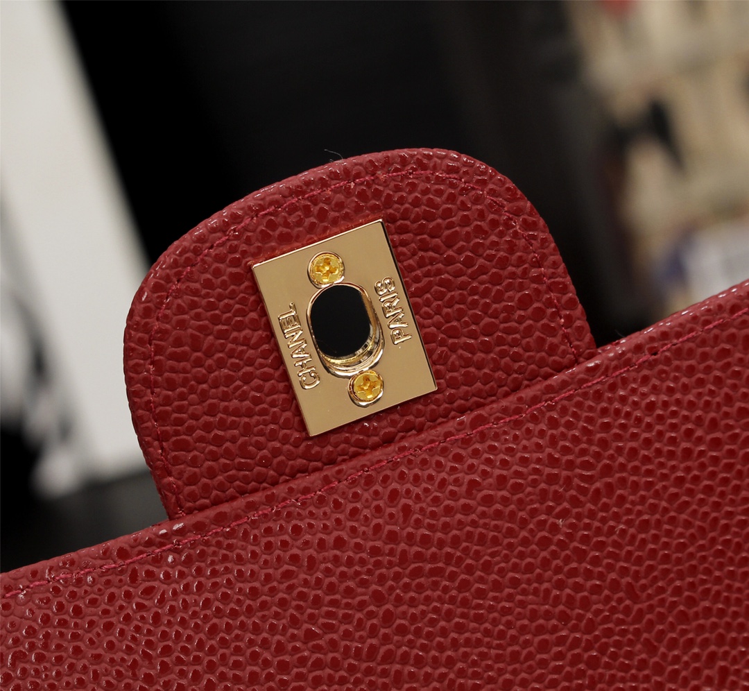 CC Inspired Classic Double Flap Bag Dark Red Caviar Golden Hardware - Bag - Gorchic - $122.99