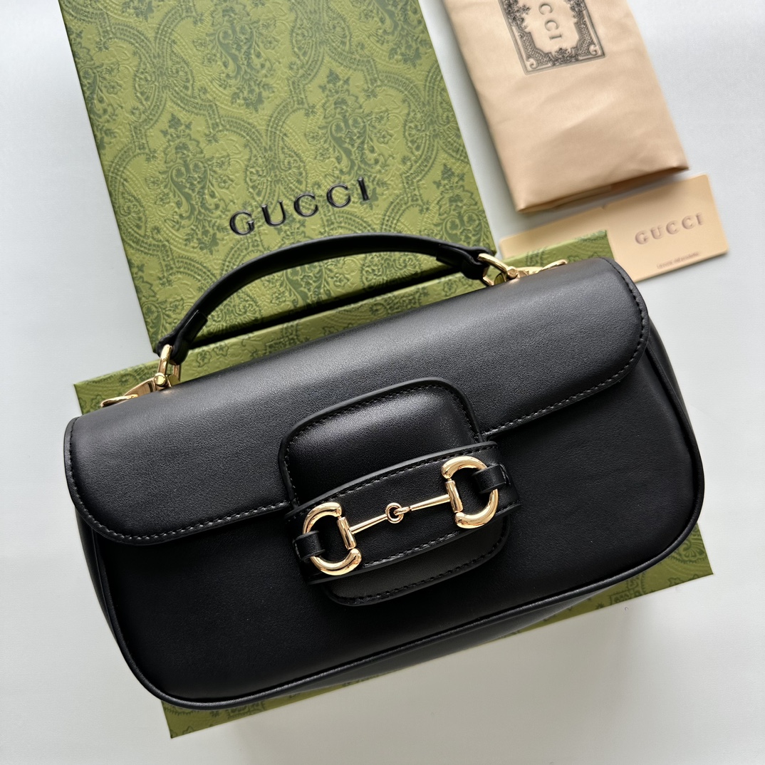 Double-G Horsebit 1955 Small Black Leather Shoulder Bag - Gorchic - $121.99