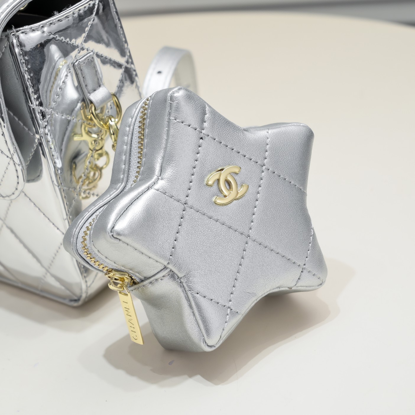 CC Inspired Mirror Mini Classic Flap with Star Coin Purse - Sier - Gorchic - $138.99