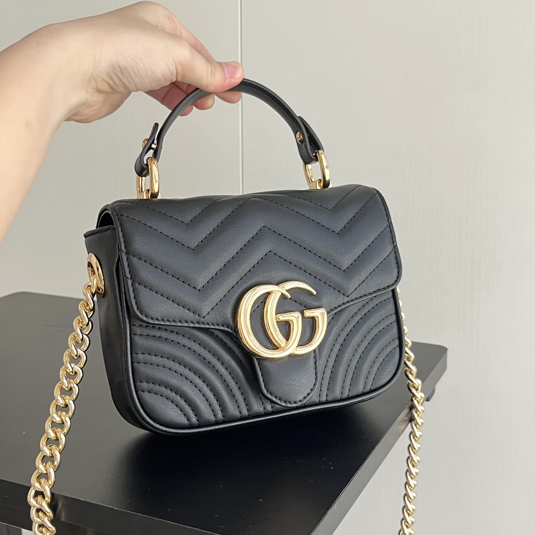 Double-G GG Marmont Mini Top Handle Bag-Black - Bag - Gorchic - $128.99